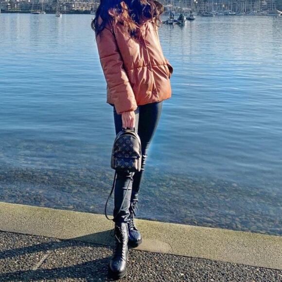 NVLT Cognac Oversized faux Leather Puffer Winter Coat Jacket down alternative XS - Picture 4 of 15